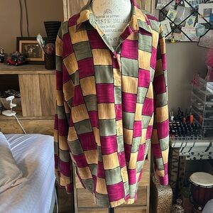 Liz Baker Square Print Button Down Blouse - 18W